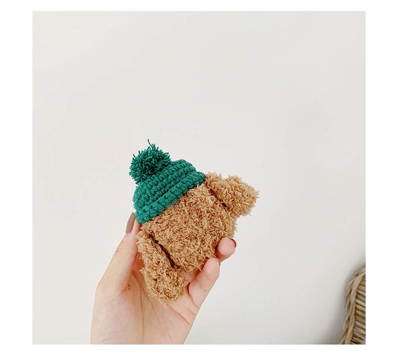 SGVAHY Furry Case for AirPods 1&2 Funny Cute 3D Cartoon Plush Design Teddy Green Ball Hat Soft Warm Fluffy Cover with Keychain Kawaii Anti-Fall Protective Case Women Girls - Image 3